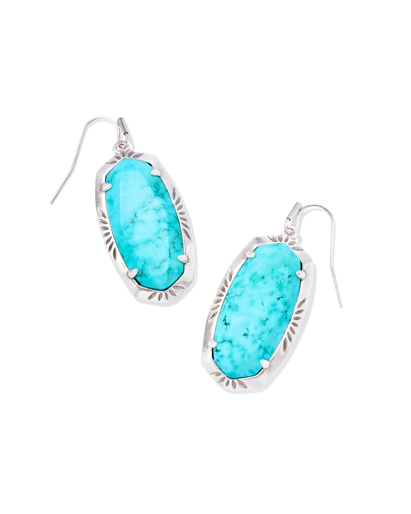 Elle Vintage Silver Etch Frame Drop Earrings in Variegated Turquoise Magnesite